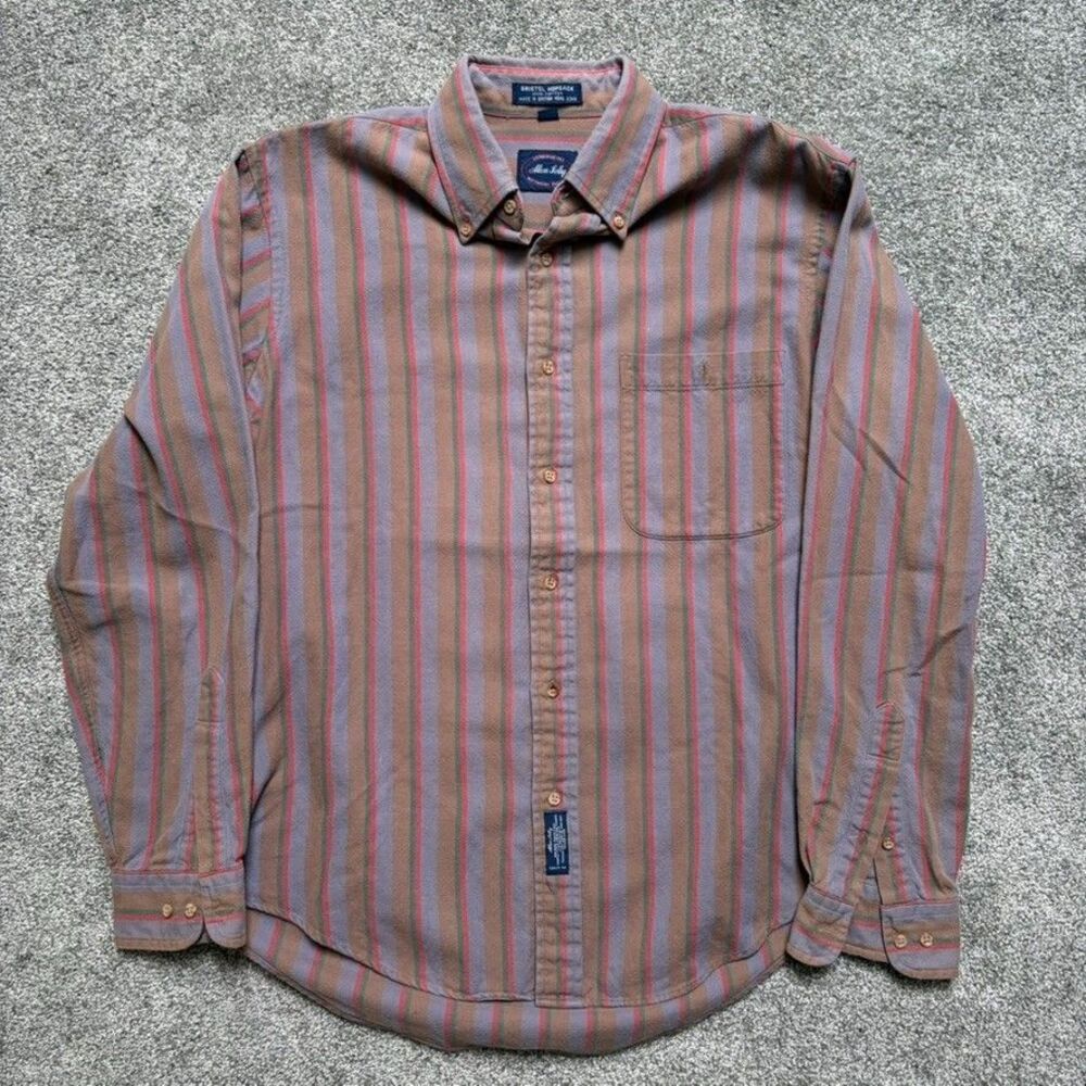 Allen Solly Brown Blue Oxford M Dress Shirt Button Down Long Sleeve Cotton